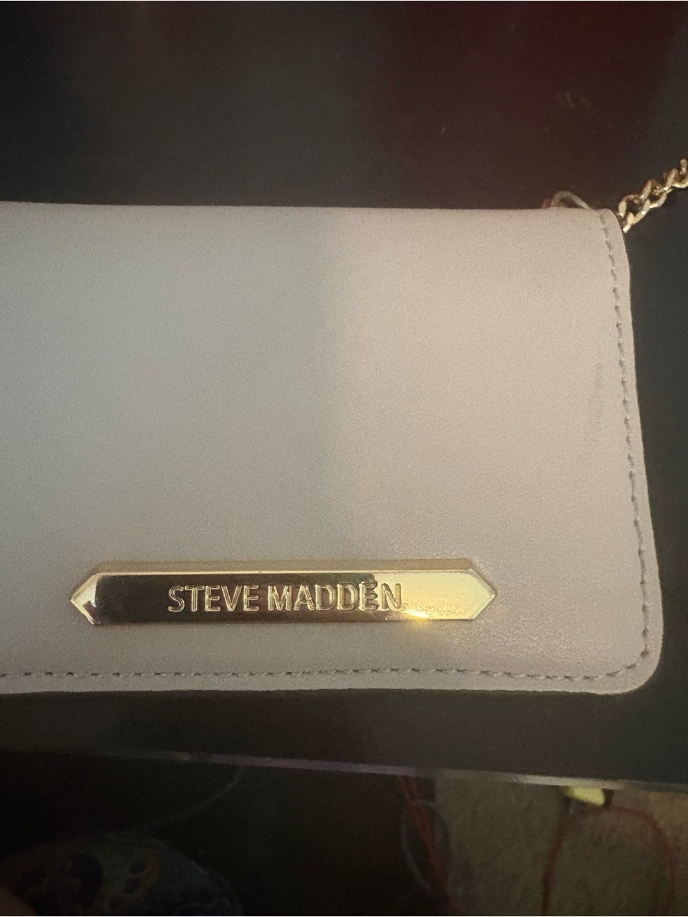 Steve Madden Cream Leather Chain Wallet with Gold Plate